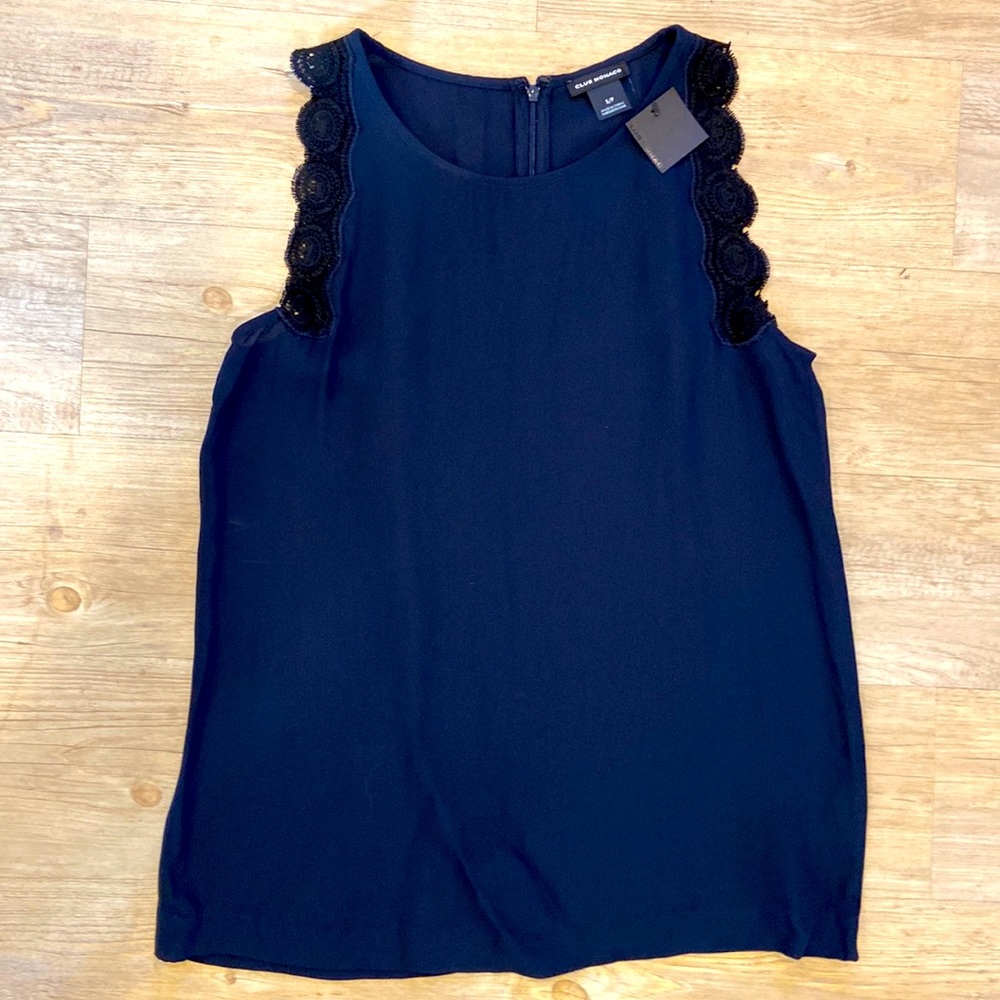 Club Monaco Navy Sleeveless Tank with Crochet detail